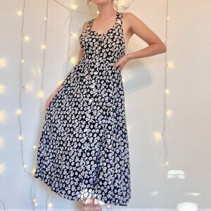 Vintage pinafore style black and white floral dress